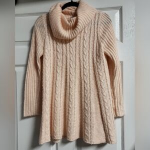 Joseph A - Peach, Cowl Neck, Cable Knit Sweater with Loose Fit Waist - Size S